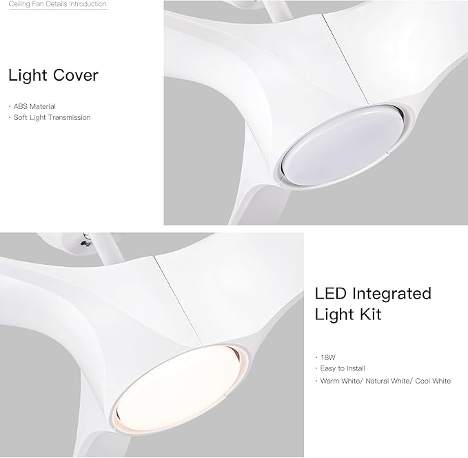 NicBex Ceiling Fan 56 Inch Modern Ceiling Fans with Integrated LED Light and Remote Control Double Finish Ceiling Fan with 3 Wood Blades for Living Room, Bedroom, White