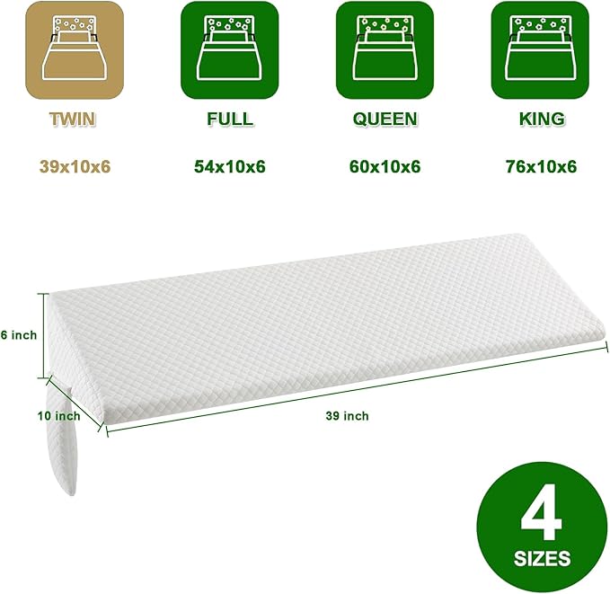 JJDANFILL Twin Size Bed Wedge Pillow Plus for Sleeping, Headboard Pillow/Bed Gap Filler/Mattress Wedge Close The Gap (0-8"), Between Your Headboard and Mattress. (39"*10"*6")