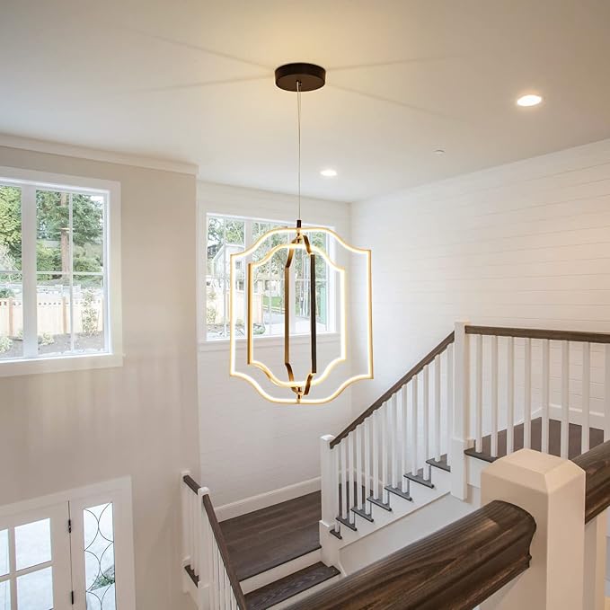 modern LED chandelier DIY creative chandelier adjustable hanging chandelier round ring 3 ring 3000K warm white light fixture for dining room bedroom kitchen island hall black gold (D = 19.7")