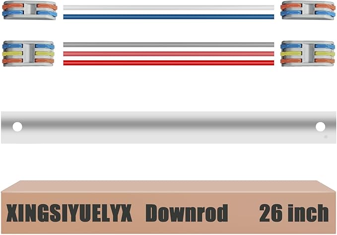 26" Ceiling Fan Downrod, 【1 Outside Diameter】 Matte White Extended Downrod, including 4 Wire Connectors and 5 Extension Wires (No Threads)