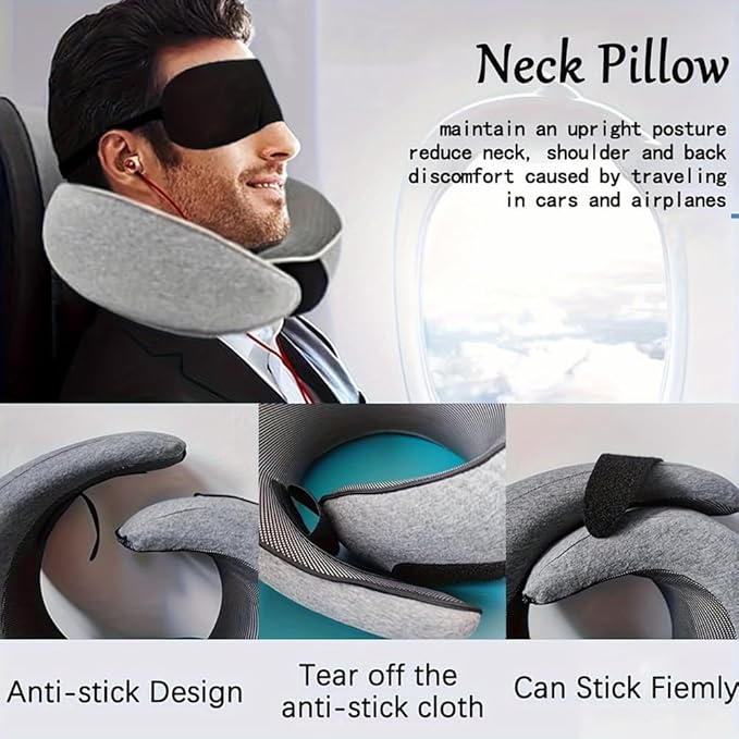 Travel Neck Pillow, Neck Pillow for Traveling, Memory Foam Travel Neck Pillow for Airplanes, Car, Office (Gray)