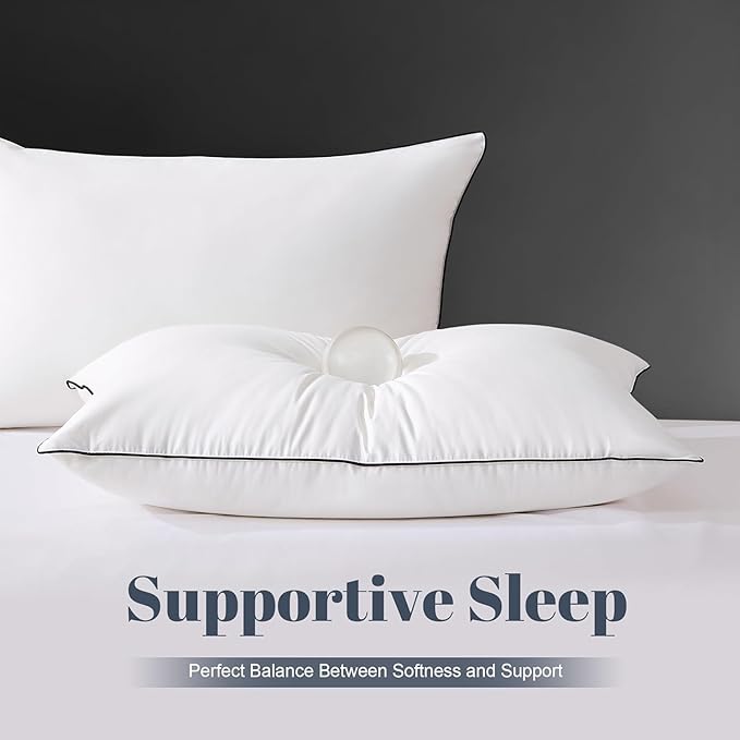 Soft Goose Down Pillows for Sleeping, 1 Pack Thin Hotel Feather Down Pillow with Airyfil™ Fillings, Flat Bed Pillow for Back, Stomach, Side Sleepers (King Size, 20×36 in.)