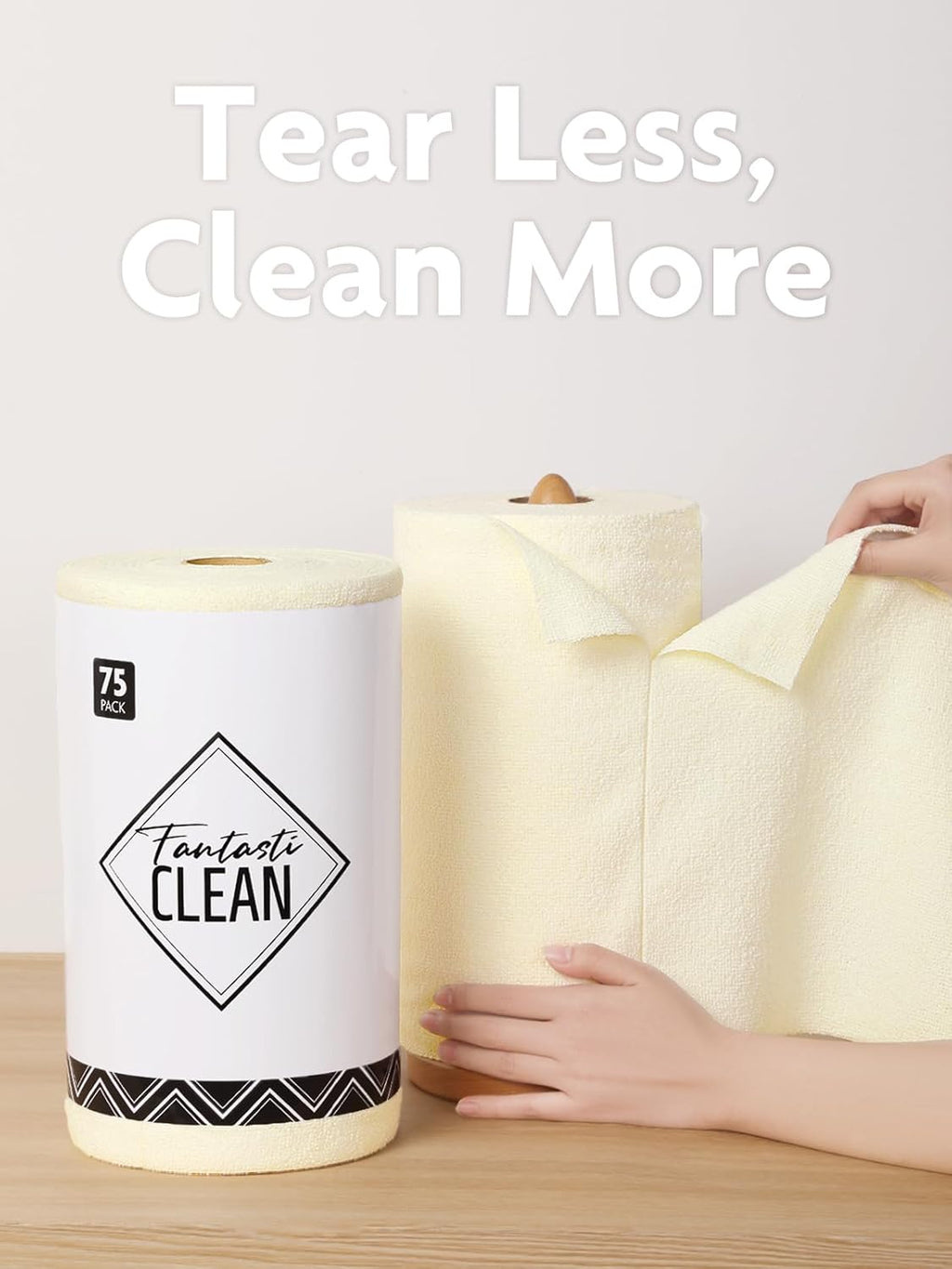 Fantasticlean Microfiber Cleaning Cloth Roll -75 Pack, Tear Away Microfiber Towels, 12" x 12", Reusable, Washable, Scratch Free, Ultra Absorbent Dish Rags for Car, Home, Garage or Shop (Beige)