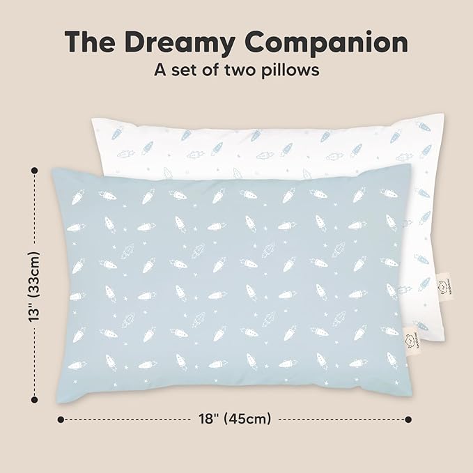 2-Pack Toddler Pillow - Soft Organic Cotton Toddler Pillows for Sleeping - 13X18 Small Pillow for Kids - Kids Pillows for Sleeping - Kids Pillow for Travel, School, Nap, Age 2 to 5 (Spacecrafts)
