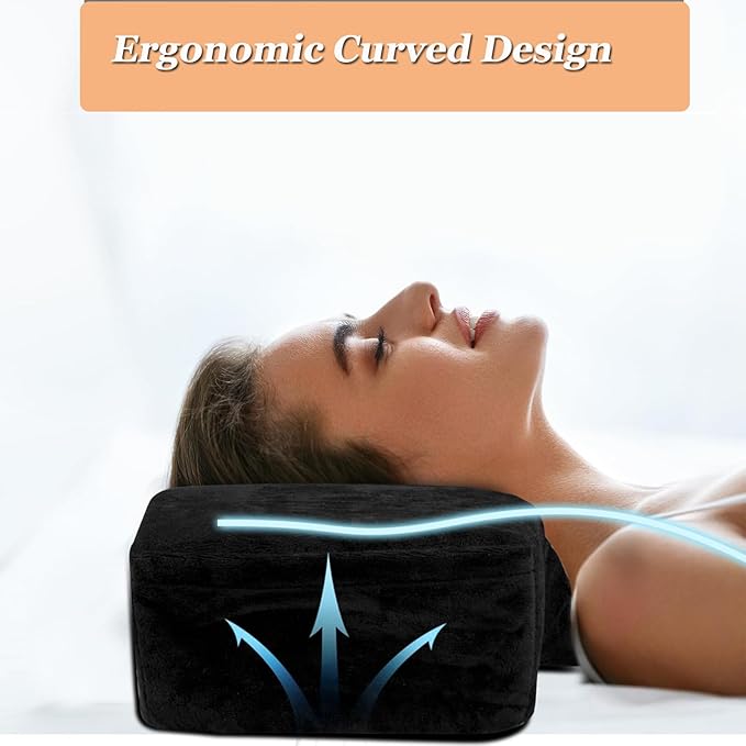 Salon Eyelash Extension Neck Pillow Memory Foam Lash Pillow with Neck and Back Support,Ergonomic lash Bed Pillow with Velvet Pillowcase Beauty Lash Pillow for Lash Extensions（Black）