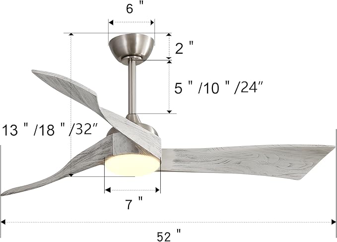 NicBex Ceiling Fan 52 Inch Ceiling Fans with Lights Ceiling Fan with 3 Blades and Remote Control Reversible DC Motor Ceiling Fans for Bedroom, Living Room, Gray