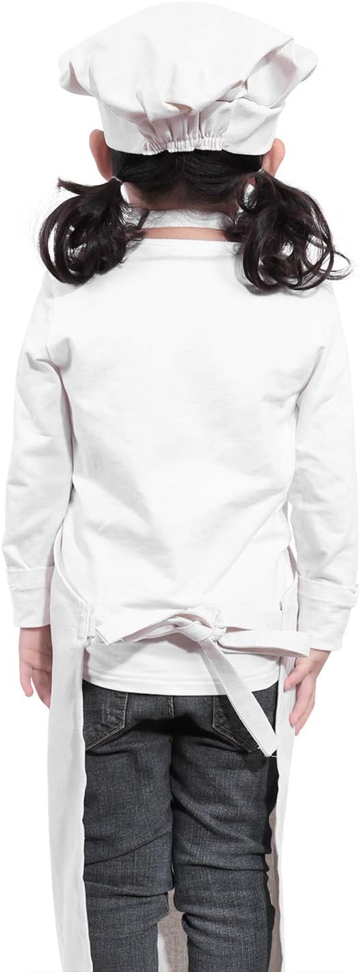 Kids Apron and Chef Hat Set-Adjustable Child Apron for Boys and Girls for Cooking Baking Off-white
