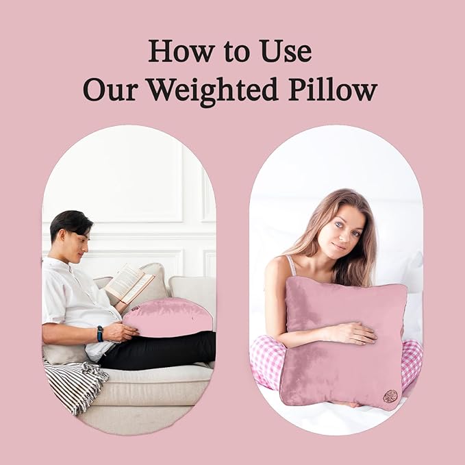 Plush Weighted Pillow 9lbs - Enhances Relaxation and Comfort with Ultra Plush Cooling Fabric - Cool Alternative to Weighed Blanket - Glass Beads Weight, Machine Washable (Velvet, Pink)