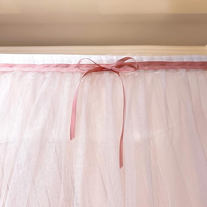 Mengersi Canopy Bed Curtains with Lights,4 Corner Bed Canopy Royal Luxurious Bed Drapes Netting,Princess Bed Curtains for Girls Adults Bedroom Decoration (Pink, California King)