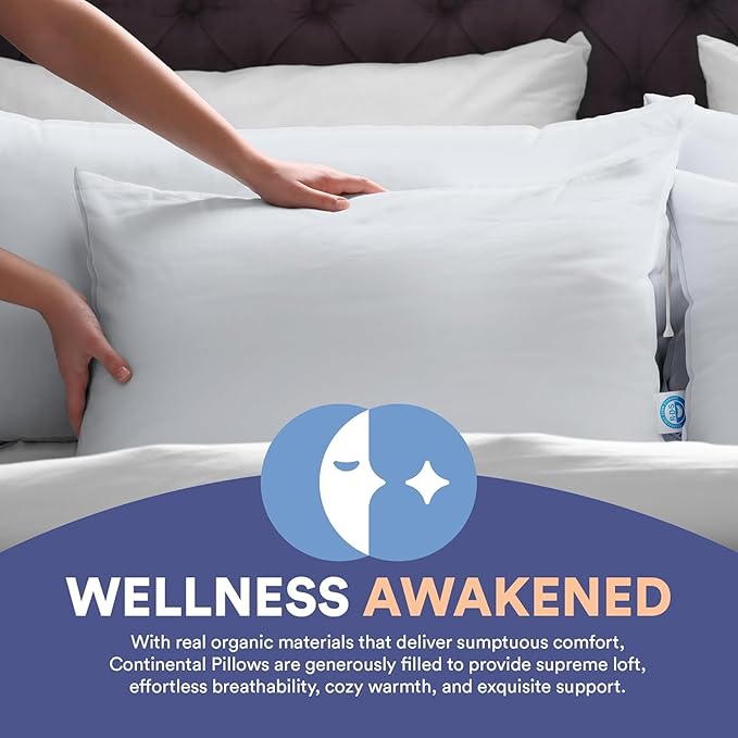 Continental Bedding Medium Queen Set of 2 White Down Pillows 25 Ounce 550FP Hotel Down Pillows for Supporting Back Side and Stomach Sleepers