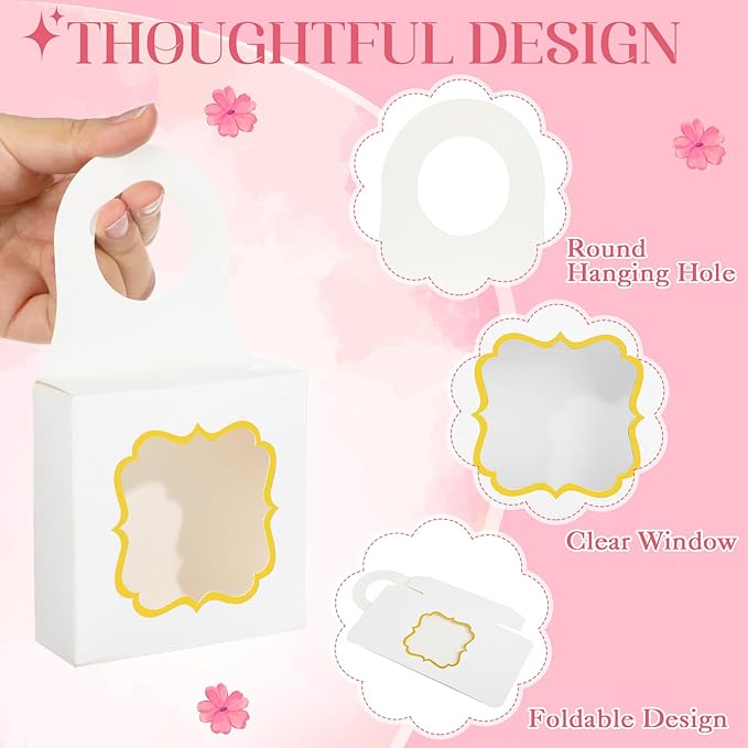 40PCS Wine Bottle Box with Window, Megitzuu Kraft Paper Wine Boxes for Gifts Hanging Wine Treat Box Mini Charcuterie Boxes Empty Champagne Bottles Gold Foil Gift Box Hanger Candy Box for Party (White)