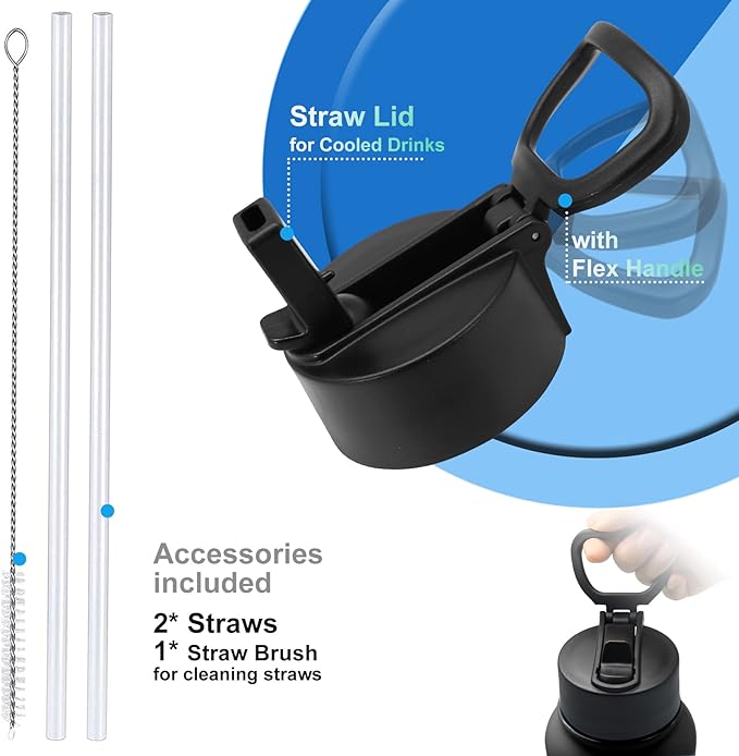 32 Oz Water Bottle, Sports Water Bottle with Straw Lid, Vacuum-Insulated Stainless-Steel, Double-walled Thermos Water Bottle (Black, 32 OZ)