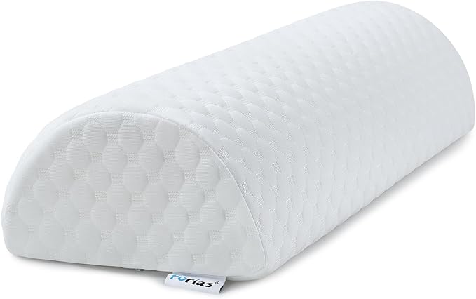 Forias Knee Pillow for Back Sleeping, Memory Foam Leg Pillow for Side Sleeping Bolster Pillow for Legs Elevation Half Moon Leg Elevation Pillow for Knee Lumbar Support, Ankle Rest and Foot Comfort