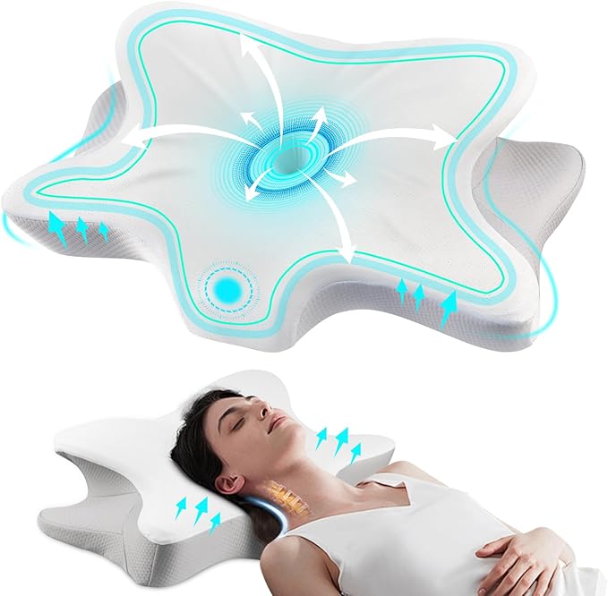 Cervical Pillow for Neck and Shoulder Pain Relief,Ergonomic Pillow Cozy Sleeping,Contour Pillows/Memory Foam Bed Pillow for Side,Back and Stomach Sleepers (White+Grey)