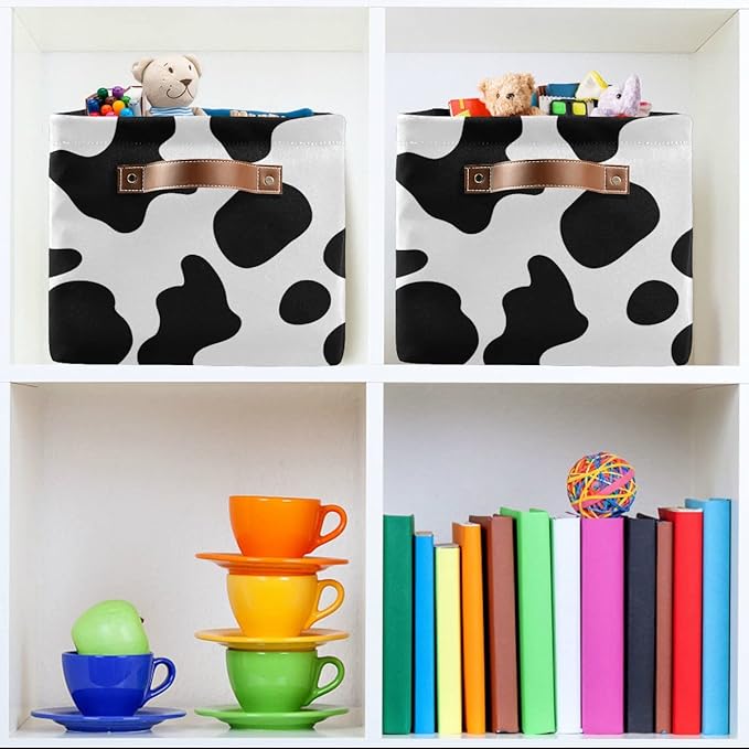 Cow Spots Storage Basket Fabric Storage Bin Laundry Baskets Farm House Country Style Foldable Storage Boxes Organizer Bag for Baby Cloth Dog Toy Book Storage Cubes Shelf Closet Basket 16×12×8 Inches