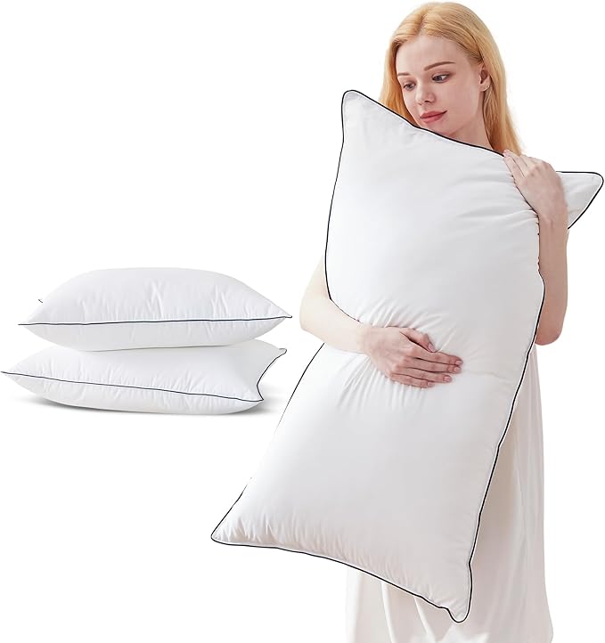 Cosybay Goose Feather and Down Bed Pillow, Premium Medium White Pillow Inserts for Sleeping, Luxury Bedding Pillows for Side and Back Sleepers, King Size, 20x36 Inches, 2 Pack