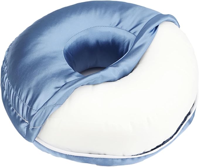 Silky Ear Piercing Pillows with Holes Removable Pillowcase Washable Donut Pillow for Ear Pain Side Sleeping Cartilage CNH Pressure Sore Tinnitus Headphones Relief Guard Protector HazeBlue