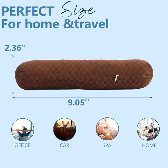 Health Cervical Neck Roll, Comfortable and Highly Resilient Bolster Pillows, Round Neck Pillows Support for Sleeping, Large Size Bolster Pillow for Bed, Legs, Back and Yoga (Checkerboard--Brown)