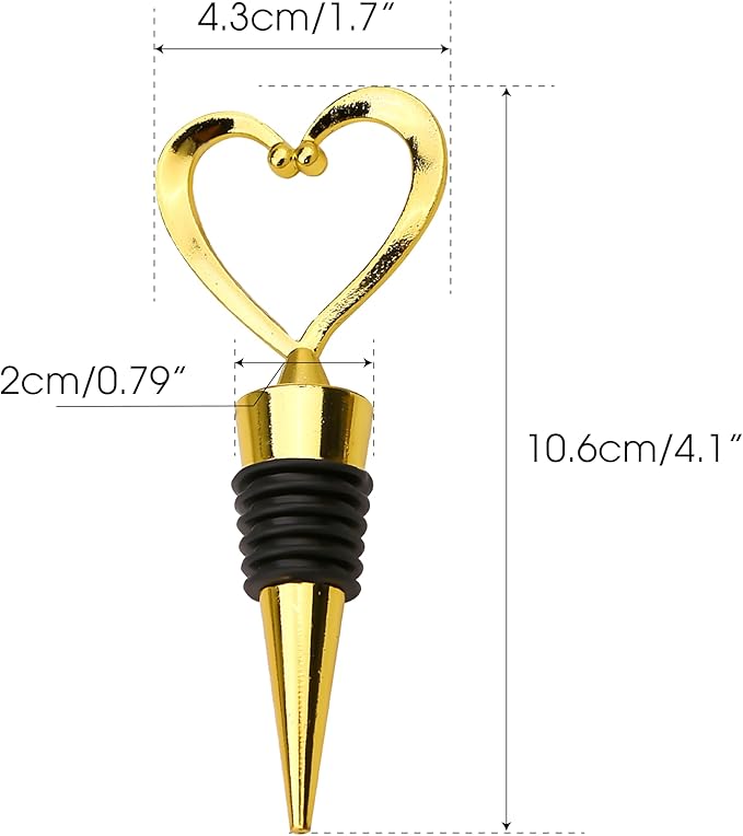 20PCS Heart Wine Stoppers, Love Shaped Design Bottle Stopper for Wine Beverage Guests Gift Summer Beach Party Favors Valentine's Day Souvenirs Bridal Shower Wedding Supplies Bulk-Gold