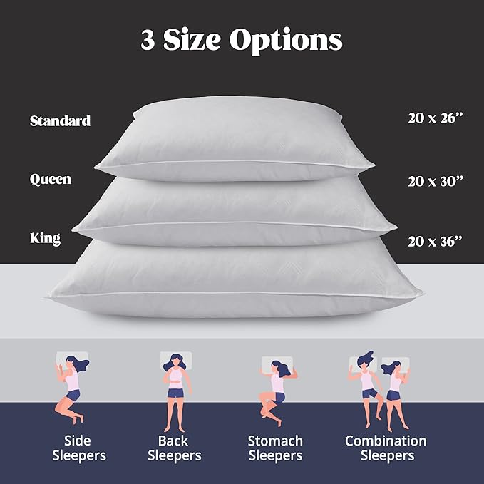 puredown® Soft Bed Pillows for Sleeping, Goose Feather Down Pillows Hotel Collection Standard Size of 2, Geometric Pattern Embossing Pillows for Back Stomach Side Sleepers (20 x 26, 2 Pack)
