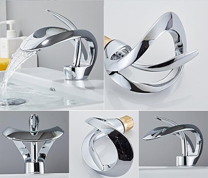 Elegant Bathroom Sink Faucet Single Hole,Cold and Hot Water Basin Sink… (White Alien Faucet)