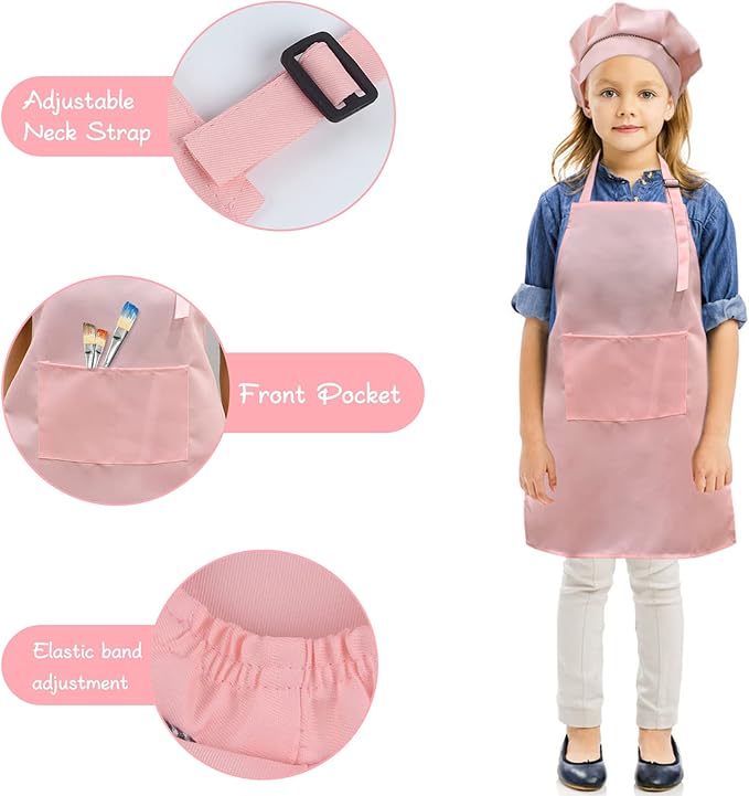 SUNLAND Kids Apron and Hat Set Children Chef Apron for Cooking Baking Painting