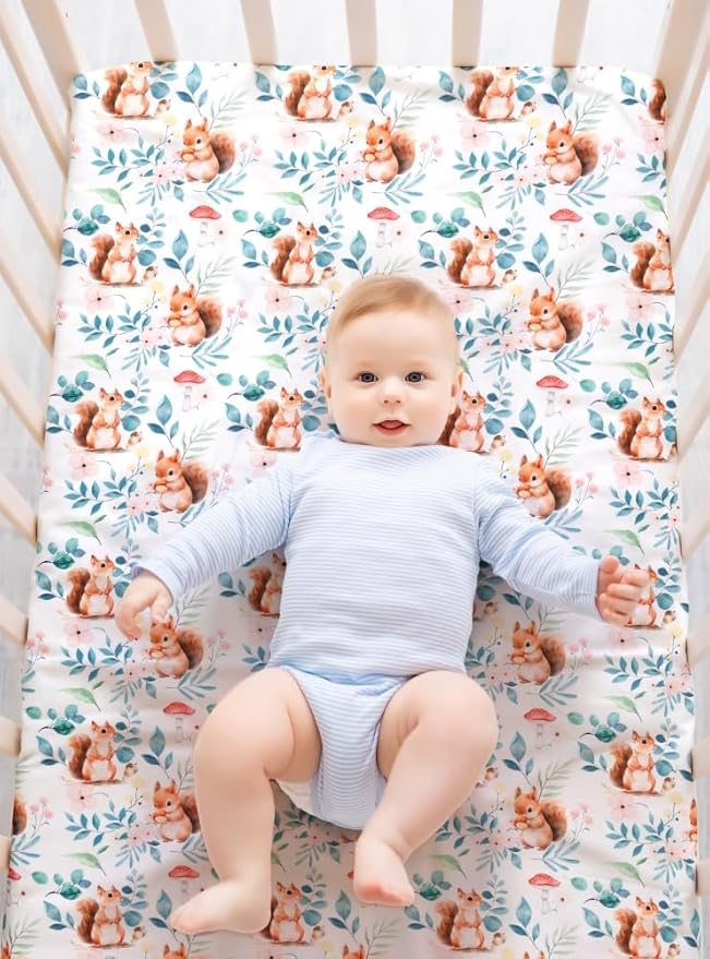 4 Pack Woodland Forest Animals Wood Neutral Unisex Fitted Baby Crib Sheets Set for Baby Boys or Girls (Cartoon Fox, 52 * 28)