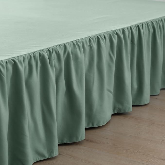 Bed Skirt King Size Ruffled Bed Skirts with Split Corners,14 Inch Drop Dust Ruffle Bed Skirt with Platform, King, 14 Inch, Sage Green