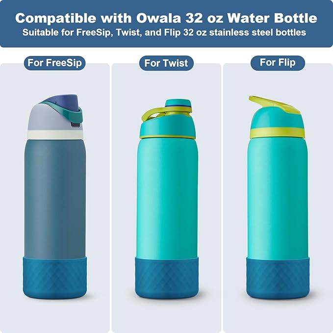2PCS Silicone Water Bottle Boot for Owala 24oz 32oz 40oz, Anti-Slip Protective Sleeve Bottom Bumper Protector for FreeSip, Twist, and Flip Stainless Steel Water Bottles