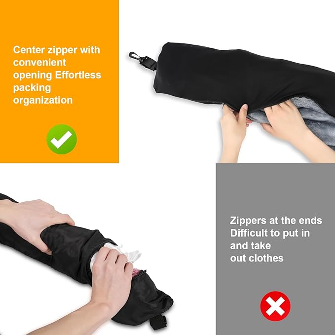 KBY Travel Neck Pillow Stuffable with Clothes, Stuffable Travel Pillow with Sleep Mask Zipplicity Packable Neck Pillow, Fillable Travel Pillow Storage Bag, Soft Velvet Neck Pillow Case Cover