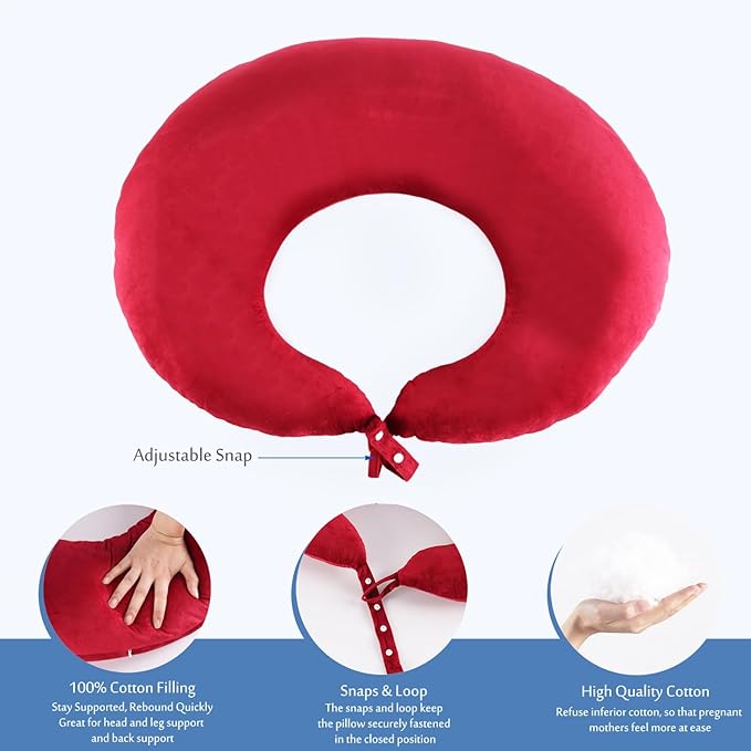 BBL Pillow After Surgery, BBL Pillow for Sitting Sleeping Driving, Hemorrhoid Pillow Seat Support Cushio for Butt with Hole, Butt Donut Pillow for Woman (Red)