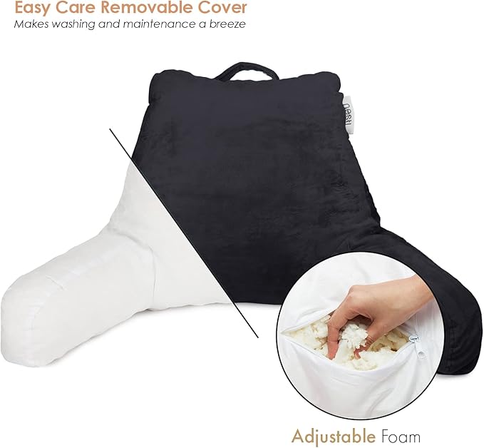 Nestl Reading Pillow for Kids, Small Bed Pillow, Back Pillow for Sitting in Bed, Memory Foam Chair Pillow, Reading & Bed Rest Pillows, Black Back Pillow for Bed, Arm Pillow with Pockets
