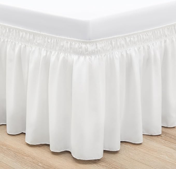 RIMELA White Bed Skirt Full Size 15 Inch Drop, Wrap Around Elastic Adjustable Bedskirt, Bed skirting Dust Ruffle for Bed Frame & Box Spring Soft Durable Fabric Machine Washable Easy to Install