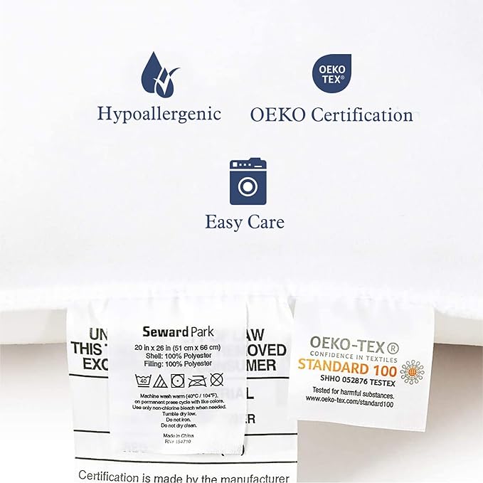 Down Alternative Bed Pillow Shams Insert for Sleeping, King Size 20 x 36 in Set of 2, Support Firm Luxury Dorm Pillows for Side Back Neck Pain Sleeper, 2 Pack