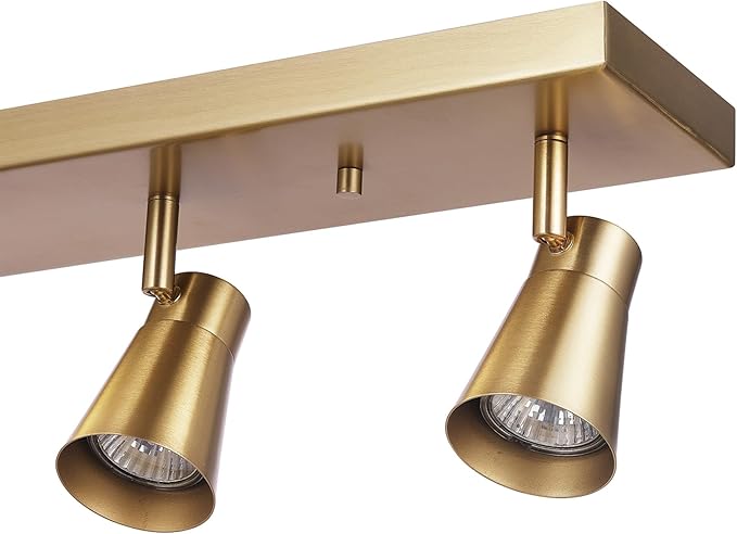 Globe Electric 64000046 4-Light Track Lighting, Matte Brass, Ceiling Light, Track Light Heads, Pivoting Track Heads, Track Ceiling Light, Track Lighting Kit, 4 Bulb Kitchen Light, GU10 Socket