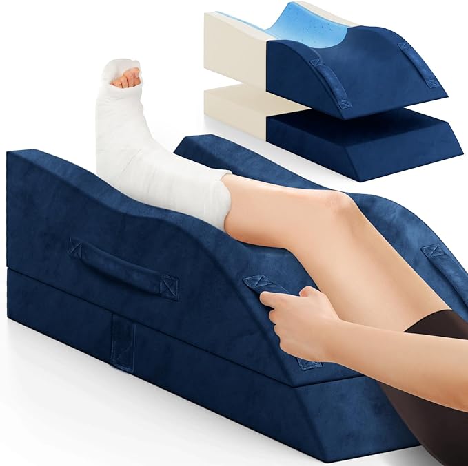 Leg Elevation Pillows, Wedge Pillow for After Surgery Or Rest, Memory Foam Leg Support Adjustable, Back Knee Hip Ankles Pain Relief, Knee Pillow for Sleeping Blood Circulation Blue