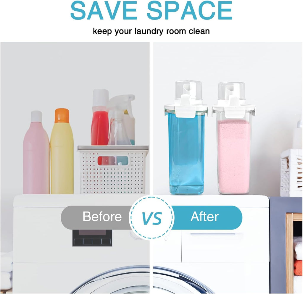 2 Pack Laundry Detergent Dispenser, 78oz Detergent Dispenser, Refluxable Laundry Detergent Container, Plastic Liquid Laundry Detergent Dispenser for Laundry Room Organization with 6 Labels