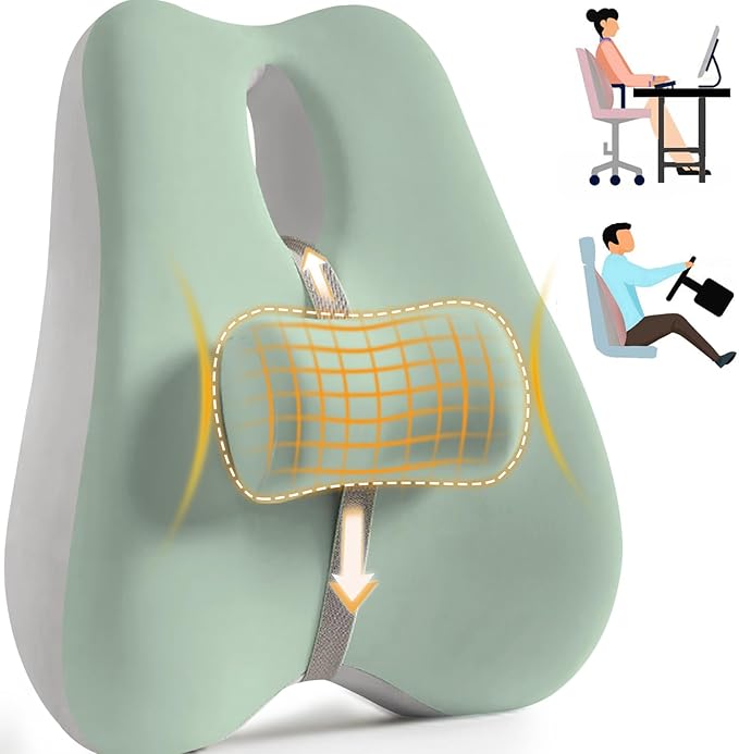 Lumbar Support Pillow for Office Chair Back Support Pillow for Car, Computer, Gaming Chair, Recliner Memory Foam Back Cushion for Improve Posture (Green)