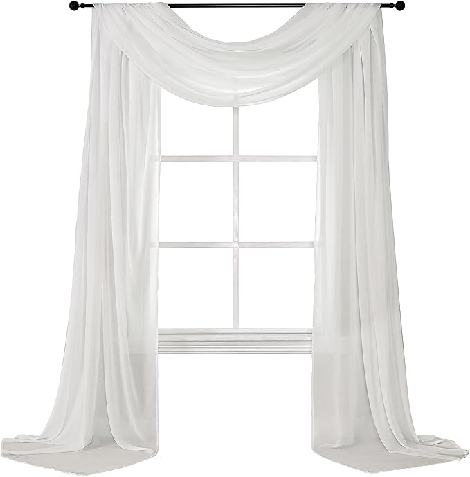 Fragrantex Beige Sheer Scarf Valance Window Curtain Soft Chiffon Extra Long Canopy Bed Curtains Panel for Kids Room Living Room,Swag Valance Wedding Arch Backdrop Curtain 52W x 256L,1 Panel