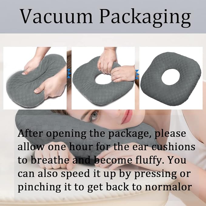 Ear Piercing Pillow for Side Sleepers, Pillow with an Ear Hole for CNH and Ear Pain Ear Inflammation Pressure Sores, O-Shaped Side Sleeping Pillow, Ear Guard Pillow (Dark Gray)