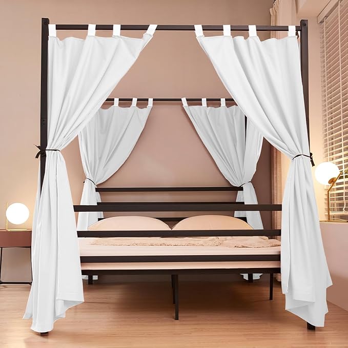 Akiky Canopy Bed Curtains 4 Corner Bed Canopies White Canopy Curtains Panel 8 Drapery Panel Curtain for All Bed Sizes