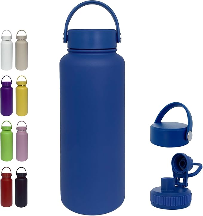 40oz Insulated Water Bottle ，Stainless Steel Sports Water Cup Flask with 2 Lids, Wide Mouth Travel Thermal Mug,Outdoor Sports Bottle（Dark Blue）