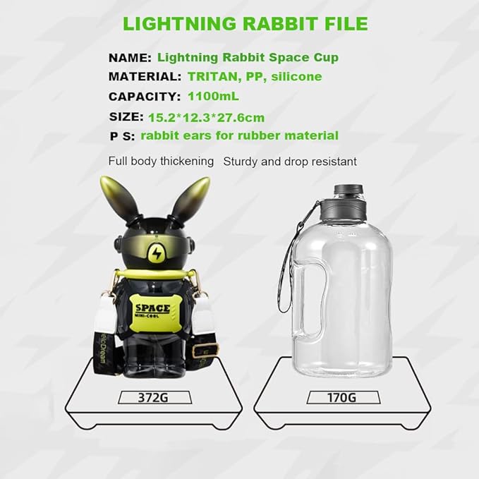 37 Oz Rabbit Water Bottle With Straw, Cool Lightning Space Rabbits Cup, Portable Outdoor Water Bottle, Suitable For Adults And Children Fitness Sports (Purple)