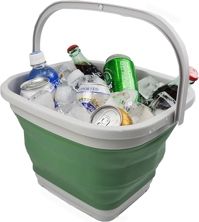 SAMMART 10L (2.6 gallon) Collapsible Rectangular Handy Basket/Bucket (Grey/Dark Sea Green (Set of 2))
