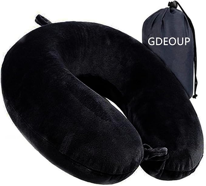 Travel Pillow - Memory Foam Neck Pillow Support Pillow,Luxury Compact & Lightweight Quick Pack for Camping,Sleeping Rest Cushion (Black)