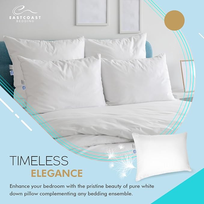 East Coast Bedding Elite Premium Down Sleeping Pillow 600 Fill Power White Down Available in Soft, Medium & Firm 400 Thread Count Cotton Shell Premium Comfort - Made in The U.S.A