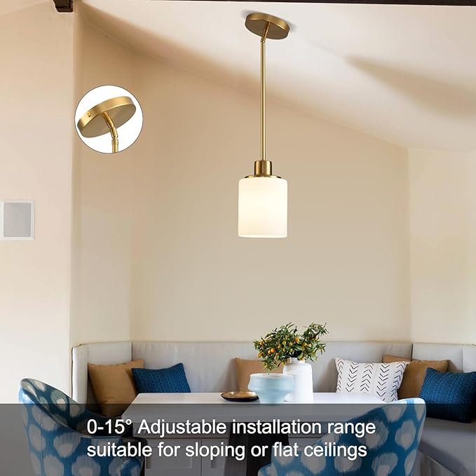 Matte Brass Pendant Lights Kitchen Island - Milk Glass Pendant Light Fixture Multiple Stems Rods 3 Units 12 Inch 3 Units 4 Inch (2 Pack Brass Downrod)