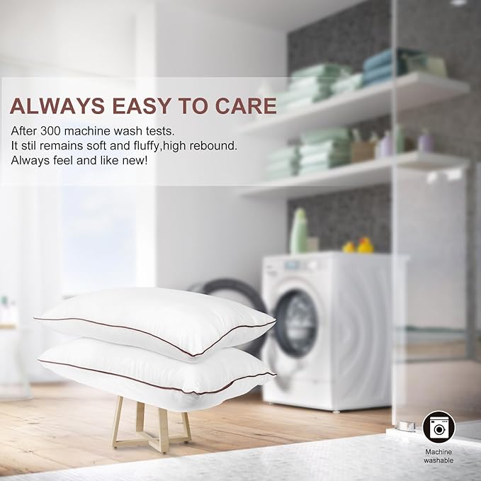 Luxury Comfort Bed Pillows - Hypoallergenic Polyester Microfiber Material - Premium Sleep Support for Side, Back, and Stomach Sleepers - Set of 2, Queen Size 18 x 28 inches, 45 cm x 70 cm