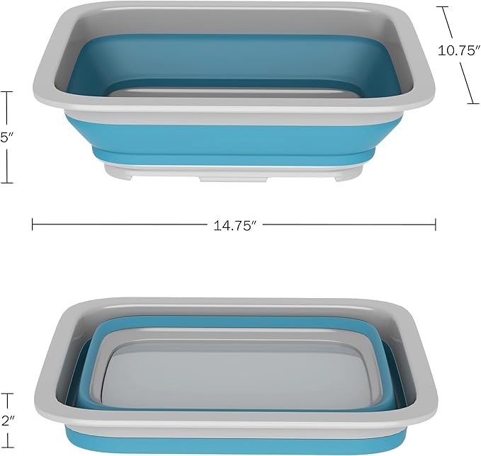 Set of 2 Multipurpose Wash Bins – 10-Liter Basins for Camping, Parties, or Cleaning – Collapsible Bucket Set by Wakeman (Blue)