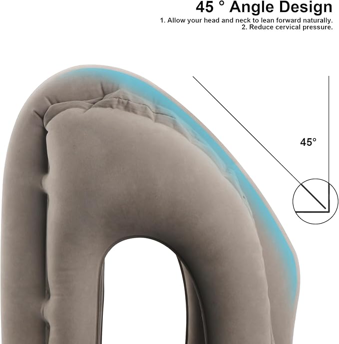 Inflatable Travel Pillow Travel Pillow Inflatable Airplane for Sleeping Support for Neck and Head Inflatable Neck Pillow for Airplane Travel Inflatable Neck Pillow for Airplane Car Home Office, Grey